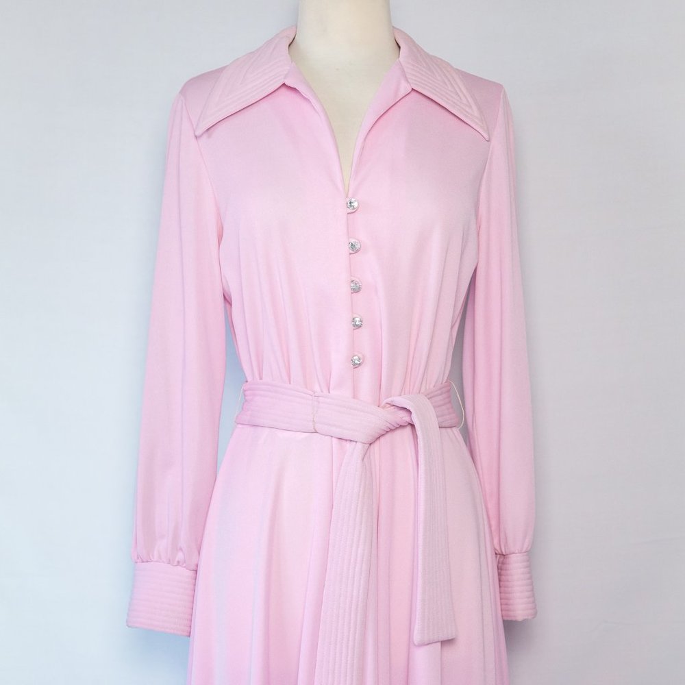 Vintage 60’s Pink Maxi Dress w/ Rhinestone Buttons